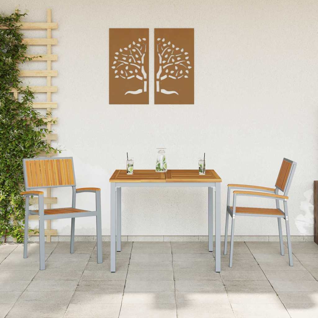 Stackable Chair 2 Pcs Brown Solid Wood Acacia Stackable