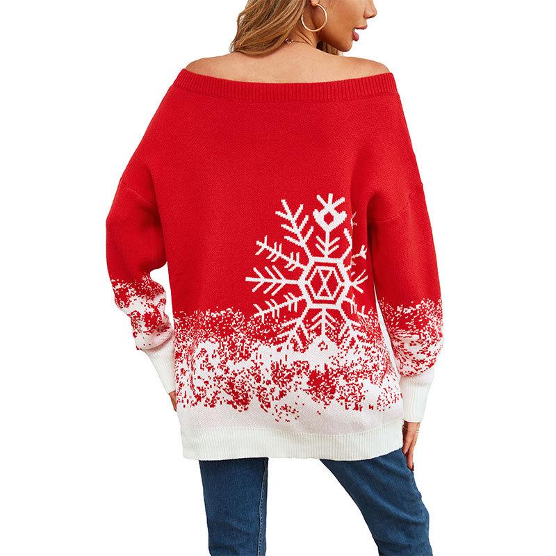 Autumn and Winter Women's Snowflake Color Collared Casual Loose Sweater