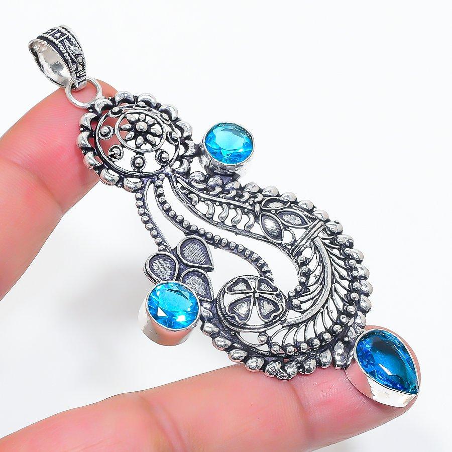 

Blue Topaz Handmade 925 Sterling Silver Jewelry Pendant 3.43 M7n19
