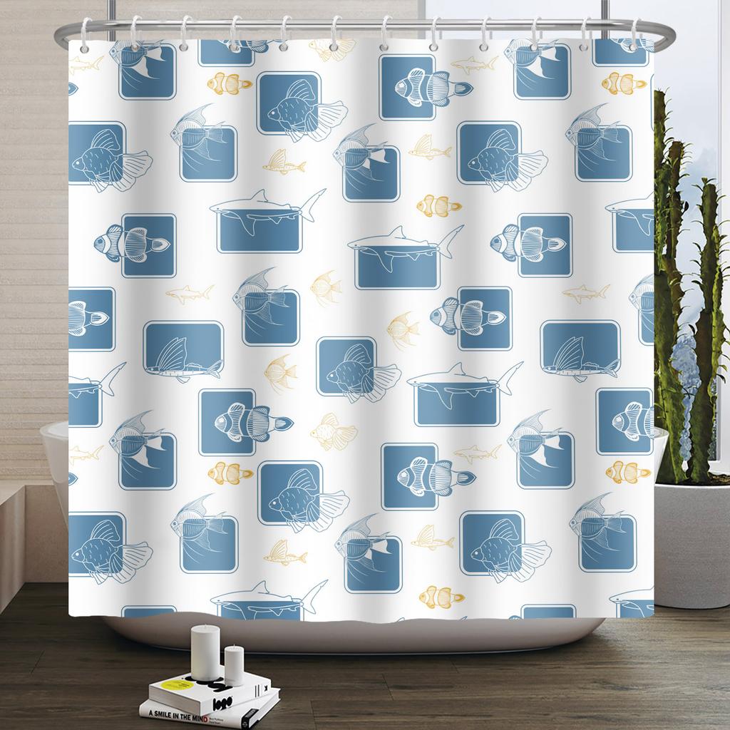 Sea Animals Shower Curtains Cute Dolphin Jellyfish Turtle Starfish Shell Coral Bathroom Bath Curtain Bathtub Privacy Partition