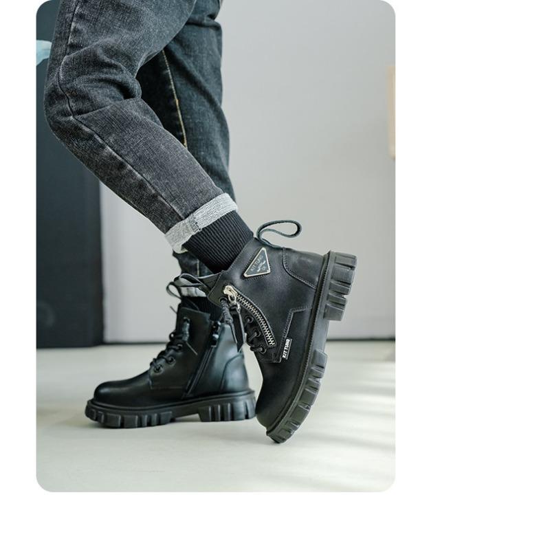 Fashion retro children's Martin boots autumn and winter new leather single boots velvet British style casual non-slip boys short boots