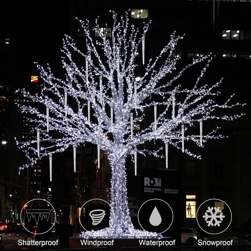 WATERGLIDE Meteor Shower Lights, 11" Outdoor Christmas Lights 10 Icicles 240 SMD LED Crystal Ice Falling Light, Connectable Raindrop Iciclelights,
