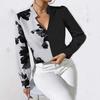 Women's Long Sleeve V-neck Printed Slim Shirt