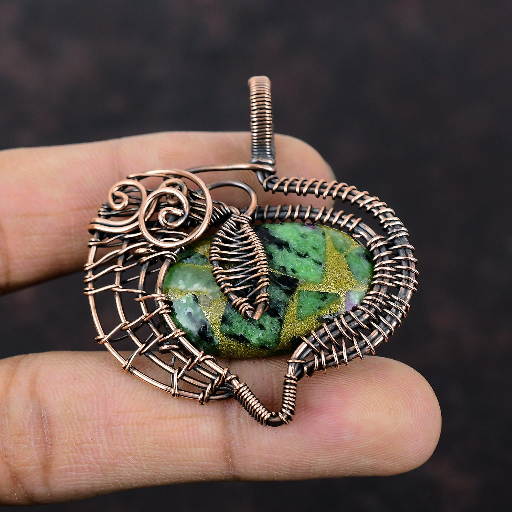 

Copper Ruby Zoisite Pendant Copper Wire Wrapped Jewelry Handmade Pendant Stylish Jewelry Copper Pendant For Gift Wire Wrap Gemstone Pendant