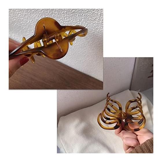 Large Hair Claw Clips for Women - Strong Hold, Non-Slip, Korean Fashion Style, 2-Pack, Elegant Tortoiseshell & Black/Brown, Durable Plastic, Perfect