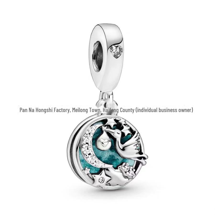 Panjia Blue Series White Copper S925 Silver-Plated Beaded Bracelet with Pendant DIY Accessories