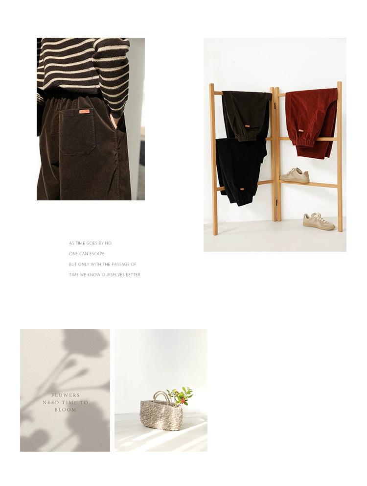 Retro Corduroy Lantern Pants with Ribbed Texture - Literary Style