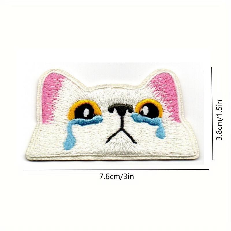 1 pieza de parche de tela bordado con cara de gato negro lindo, insignia de gato llorando, accesorios para bolsos de ropa DIY, parche de 3,8 x 7,6 cm