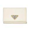 Used 11569 Saffiano Triangle Card Holder 1MC110 QHH F0009 7946 Current Calfskin White Bifold RFID Logo Bianco Unisex