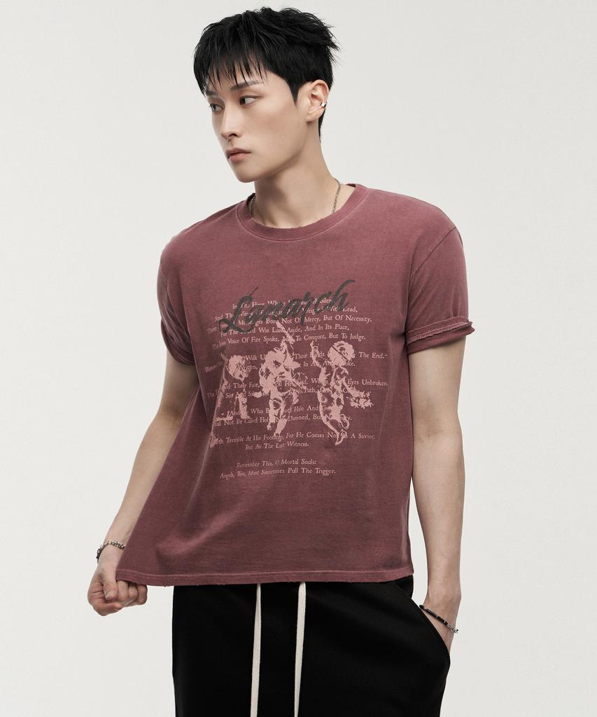 LANARCHIVE [0131] Pigment Angel Short Sleeve T-Shirt - Burgundy