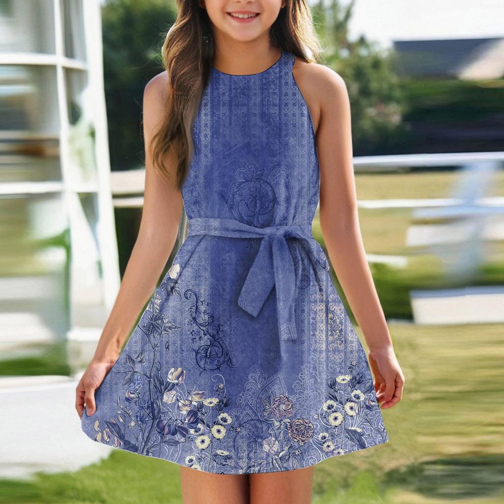Rochie de vară pentru fete, rochie fără mâneci cu bretele, culoare solidă și imprimeu, rochie fără mâneci, rochie casual