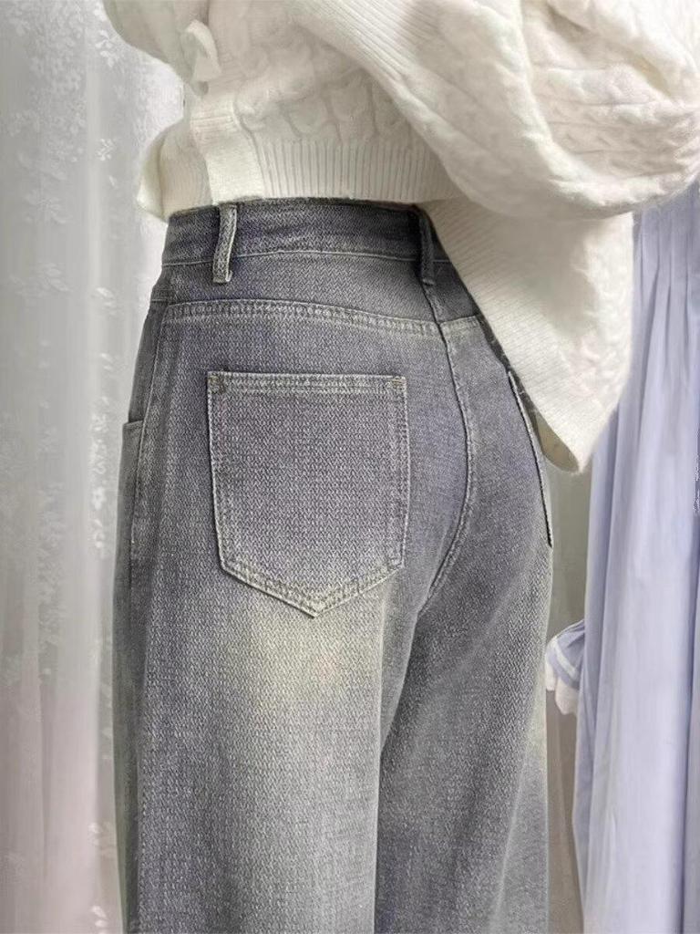 Women's Retro High-Waist Wide Leg Jeans - Winter Plus Size Straight Leg Floor-Length Pants