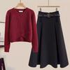 Autumn Women's Suit New Fashion Temperament Age-reducing Knitted Top Slimming Skirt Two-piece Set