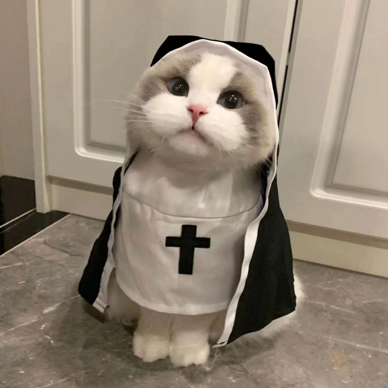 

Pet Dress Cosplay Nun Headwear Puppy Kitten Nun Style Dress Halloween Dress Up Clothes Pet Costume Set Dog Transform Clothes L чорний білий колір