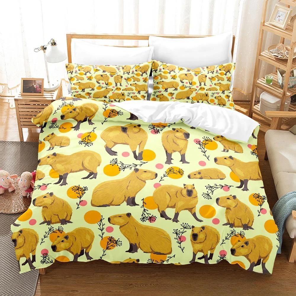 Kawaii Capybaras Sengetøy Sett Enkelt Twin Full Queen King Size Sengesett Aldult Barn Soverom Dynetrekk Sett 3D sengetøy sett