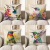 Home Decor Hummingbirds & Flowers Watercolor Pillow Cover Pattern Cushion Cover Suitable For Sofa Bedroom Car Pillow Cover