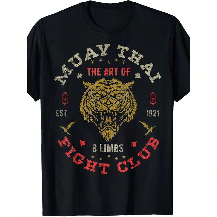 

Mens Muay Thai Vintage Graphic TShirt Black Retro Fight Club Design with Dual Tiger Stars 1921 Heritage Breathable Regular Fit 4XL