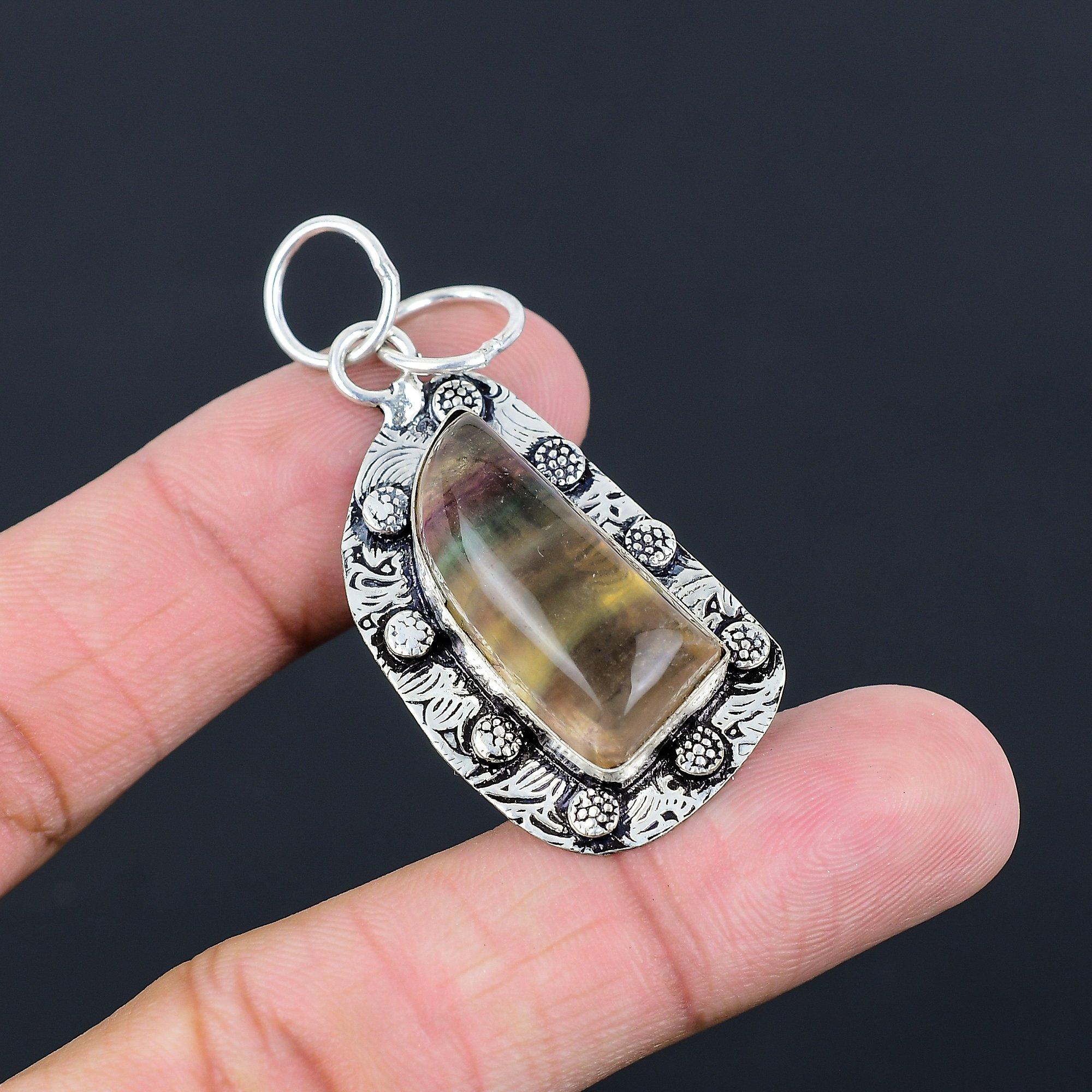 Womens day Deal 925 Sterling Silver Natural Multi Fluorite Wife Pendant Jewelry