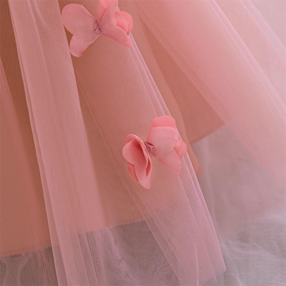 Toddler 3D Flower Girls Party Dresses Christmas Costume Red Wedding Ball Gown Tulle Bow 1st Birthday Princess Prom Girl Clothing