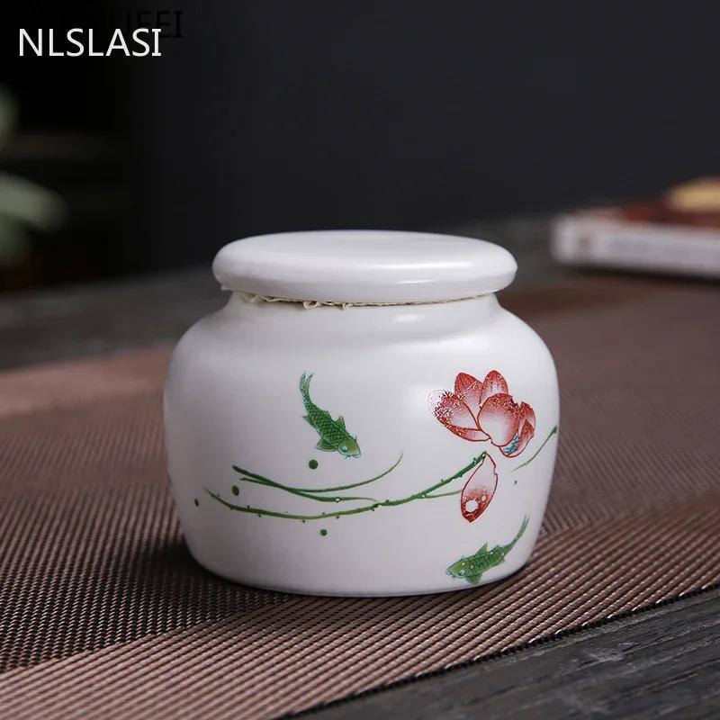 Ceramic Tea Caddy Small Mini Portable Oolong Tea Storage Tank Travel Tea Boxes Powder Sealed Jar Tea Containers Spice Candy Jar