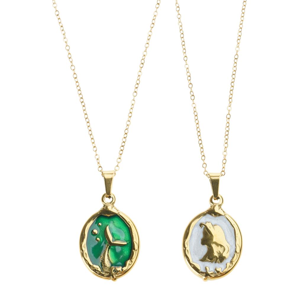 Double Sided Mermaids Princess Pendant Necklace Luxurious Sweater Chain for Women and Girls Handmade Jewelry Gift