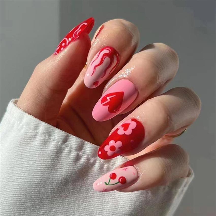 24Pcs Pink Matte French Leopard Square Coffin Press On Nails Artificial Acrylic Fake Nails For Women