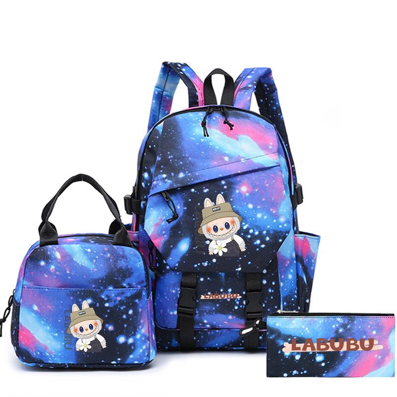 School Bag New Printing Three-piece Set School Bag Cartoon Rabbit Student Backpack Satchel Boys and Girls