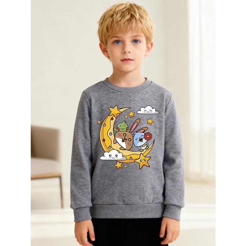 European Sizes Kids' Stylish Sweatshirt, Round Neck Pullover  , Featuring Cartoon Prints, Suitable for Casual Wear And Outdoor Activities