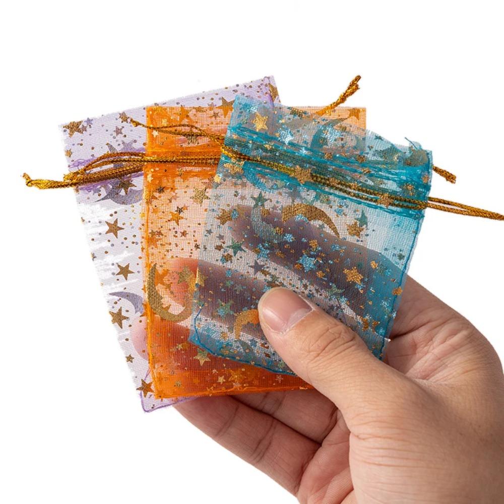 10pcs Organza Gift Bags Multicolor Moon & Star – Jewelry Pouches for Wedding, Party Favors, Candy, and Jewelry Packaging