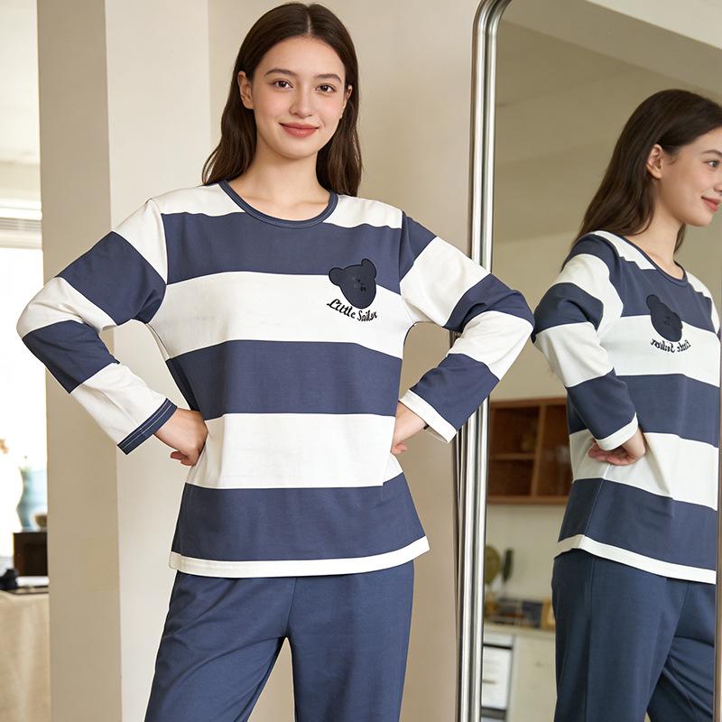 Women's Korean Fashion Long Sleeve Plaid Pajamas: Spring, Autumn, and Winter Casual Homewear Set for Indoor & Outdoor Wear.