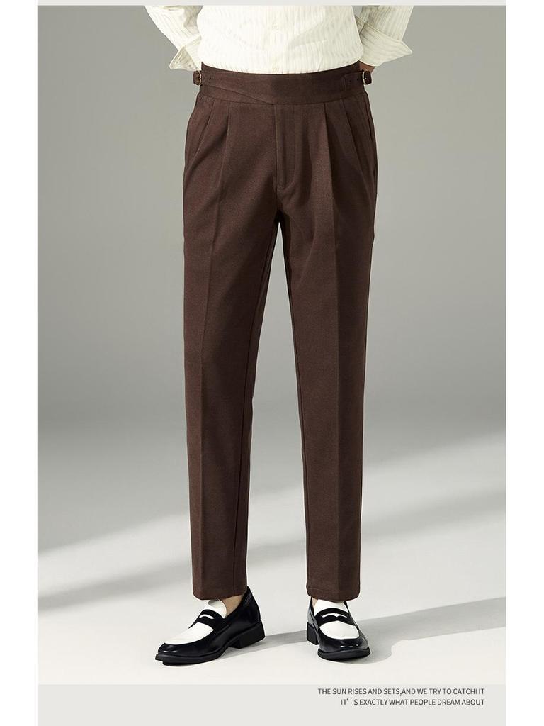 DFBOSS Gurkha Men's Slim Fit Dress Pants - Adjustable Waist, Straight Leg, Wrinkle-Free for Business Casual (Spring & Autumn)