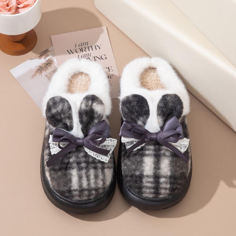 Thick-bottomed cotton slippers autumn and winter bow new home use velvet warm non-slip slippers winter