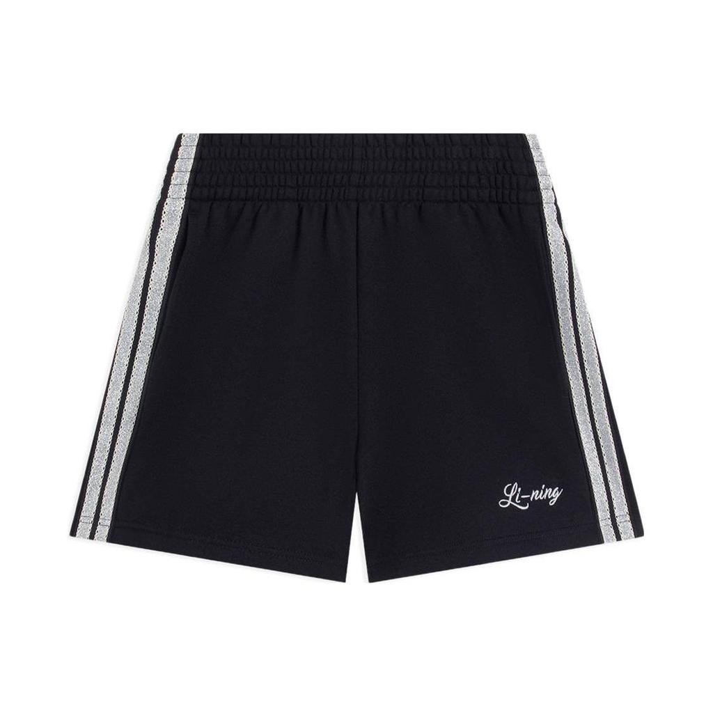 Li Ning Sports Trend Series Color Block Striped Logo Embroidered Straight Leg Sports Shorts Women Shorts Black AKSS772-1