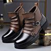 Fashion Genuine Leather Men's Boots Fashion Motorcycle Boots Winter Plush Warm Cotton Boots Men Chelsea Boot Retro British Ankle Booies