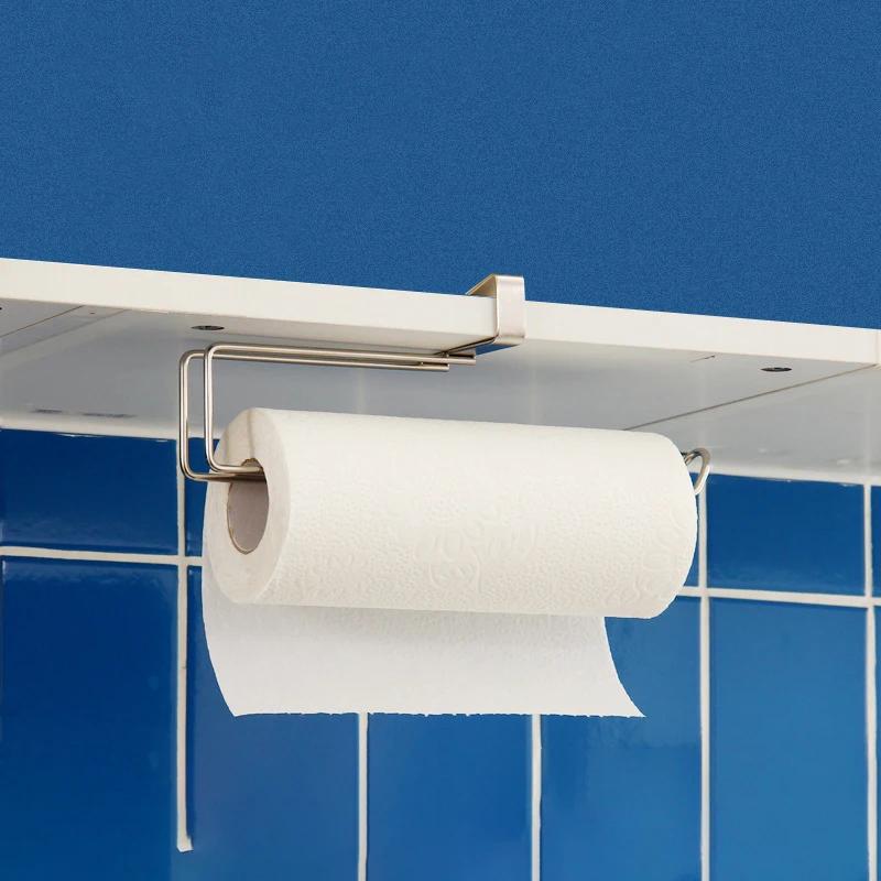 1pc Stainless Steel Non-Perforated Paper Towel Rack Kitchen Plastic Wrap Under The Cabinet Hanging Roll Paper Storage Rack Shelf