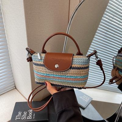 Contrasting Color Striped Dumpling Bag Women's New Seaside Vacation Bag Hand-held Woven Bag Shoulder Messenger Bag