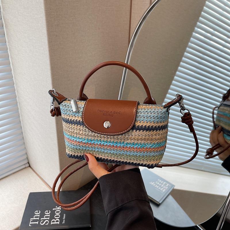 Contrasting Color Striped Dumpling Bag Women's New Seaside Vacation Bag Hand-held Woven Bag Shoulder Messenger Bag