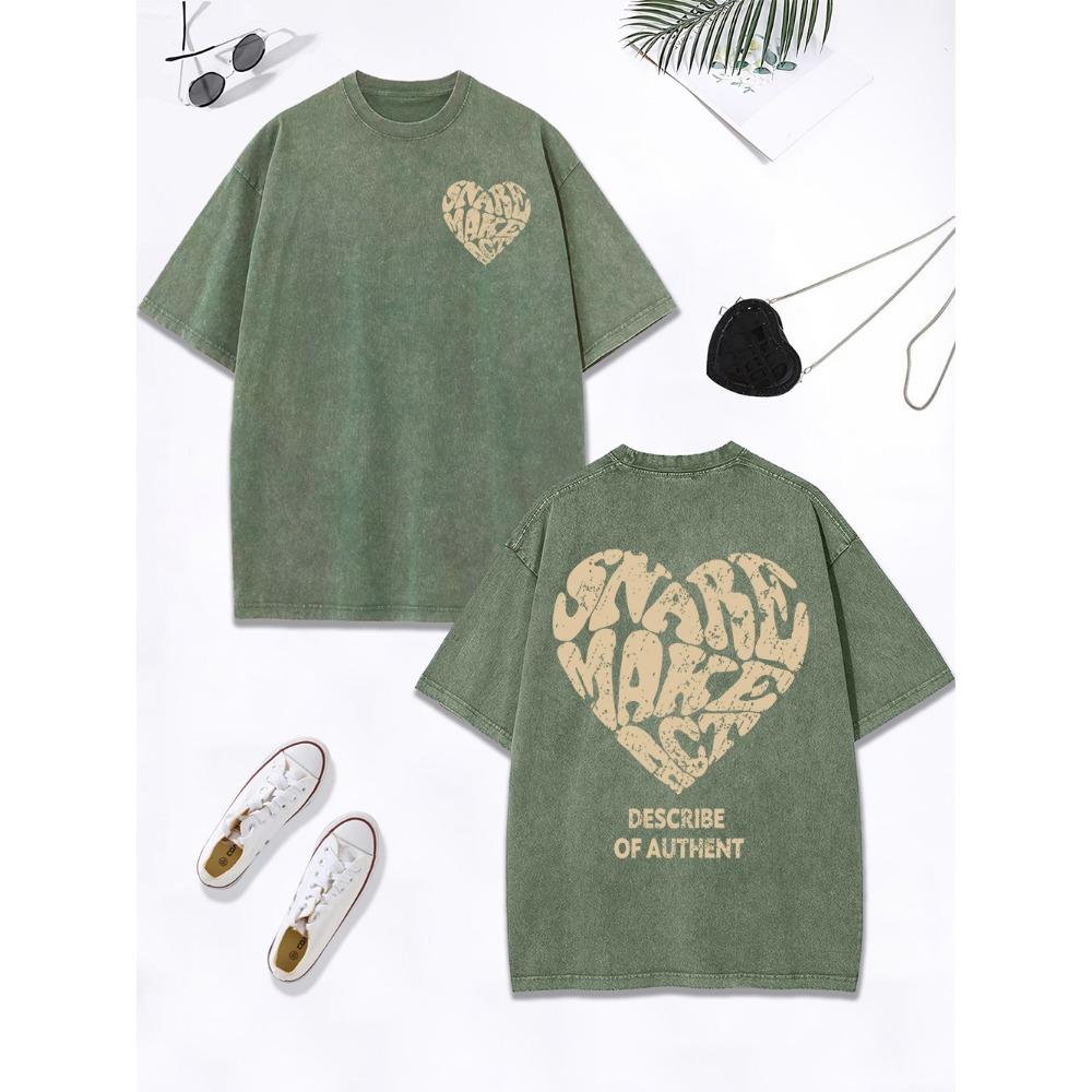 Art Love Describe Of Authent Prints Washed T-Shirt Women Cotton Oversize Tops Street Distressed O-Neck T Shirt Clothes