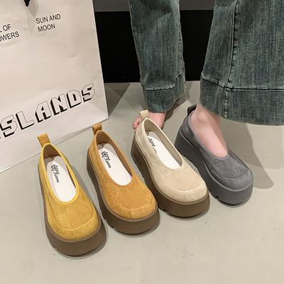 Fashion 2025 New Suede Platform Light Single Shoes Women Fashion Yellow Shoes Spring Simple Flat Short Chunky Heel Shoes Women Sneakers