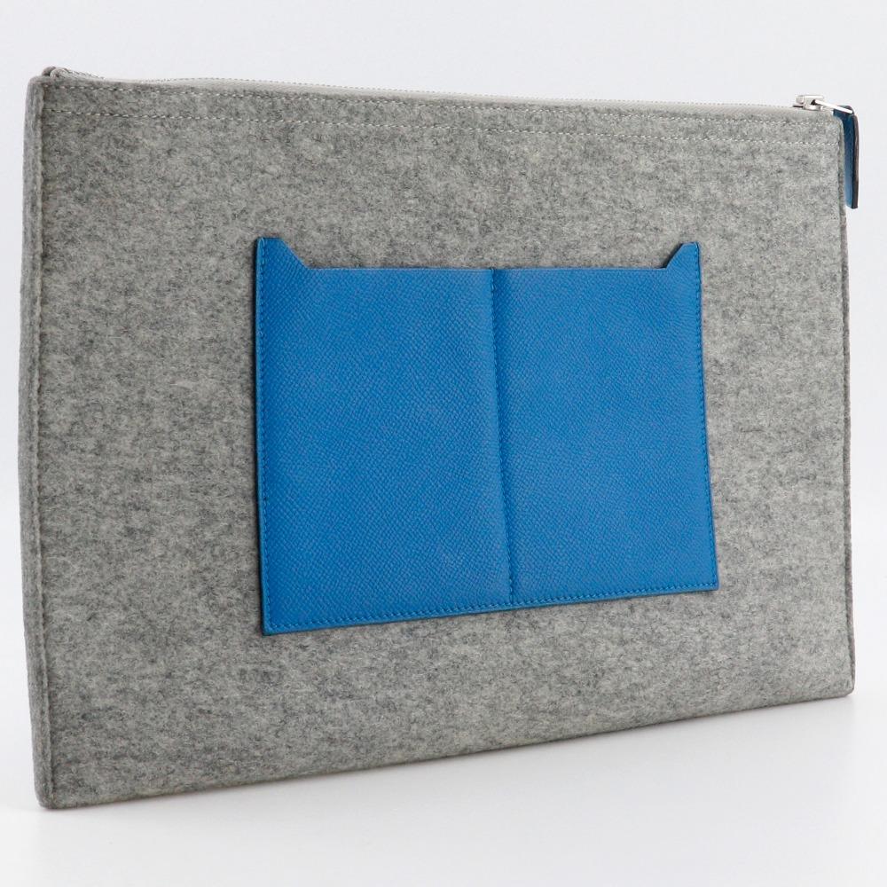 Hermes Too Doo 37 Clutch bag Blue Zanzibar Blue / grauer Filz/Epsom Unisex Gebraucht