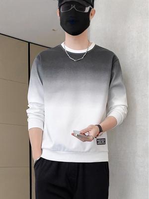JSEN Gradient Color Men's Round Neck Hoodie - Trendy, Loose, Versatile Top for Spring & Autumn