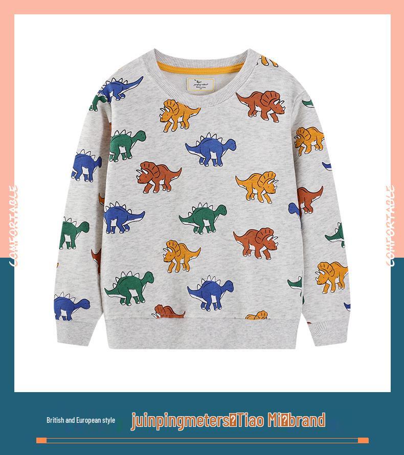 Boys' Dinosaur Pullover Round Neck Hoodie - European & American Style