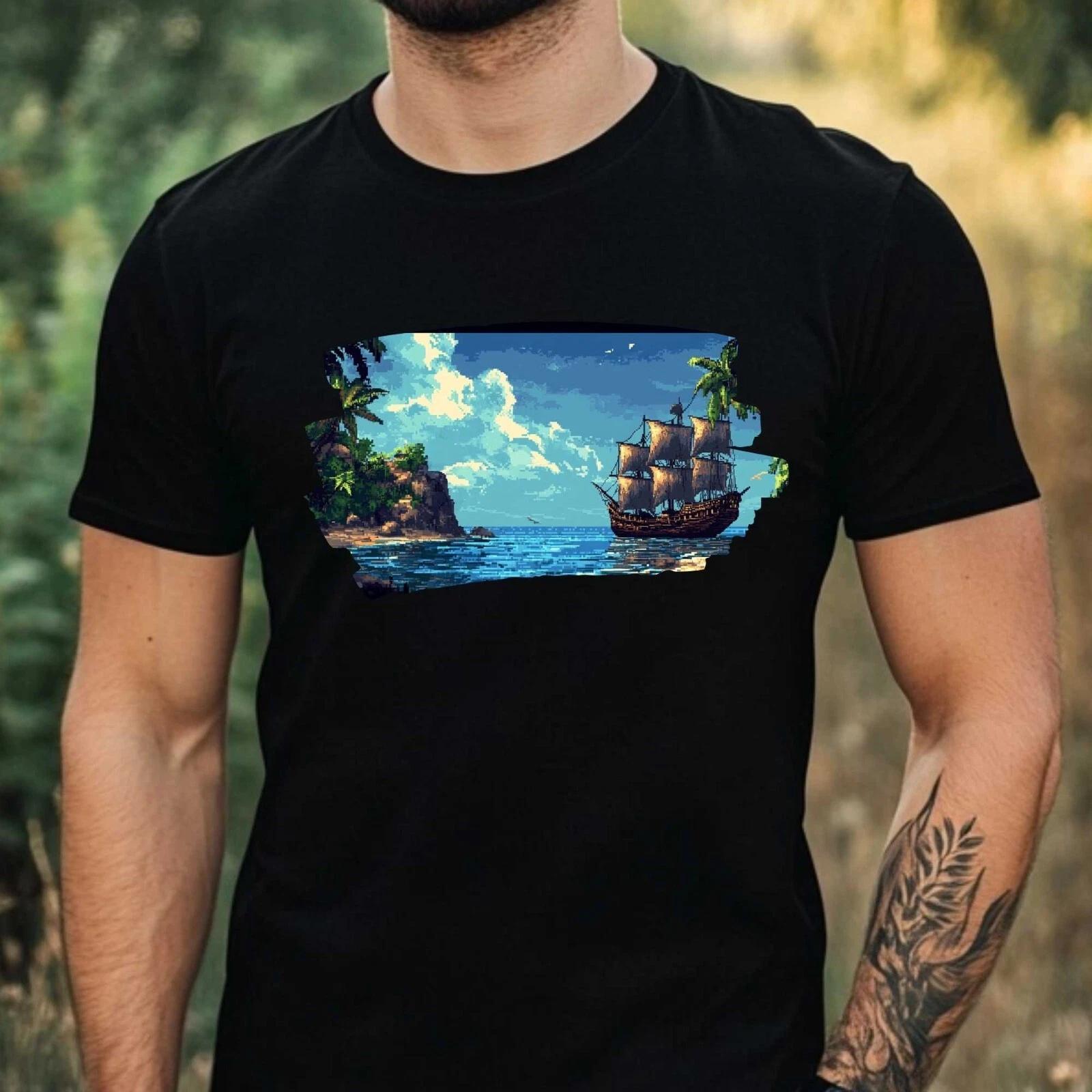 T-Shirt Herren Pirat Pixel Art Motiv Baumwolle Größe XS bis 5XL XXXXL
