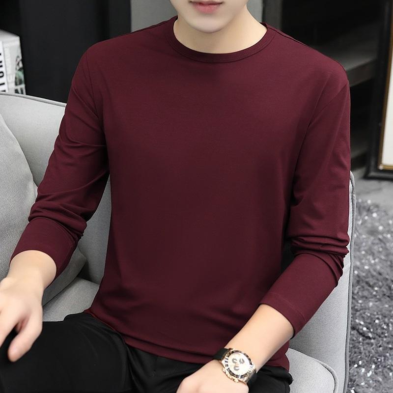 Men's Long Sleeve T-shirt New Spring Autumn Crew Neck Solid Color Casual Slim Fit Basic Tops