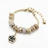 High Quality Gold Plated Crystal Rhinestone Lotus Flower Charm Bracelet Large Hole Beads Pink Flower Pendant Adjustable DIY