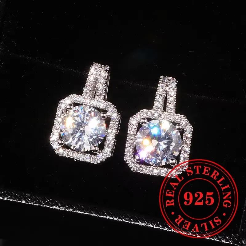 Gorgeous Stud Earrings  Sterling Silver Dazzling Exquisite Flower Design Accessory Luxury Trendy Bridal Jewelry Gifts