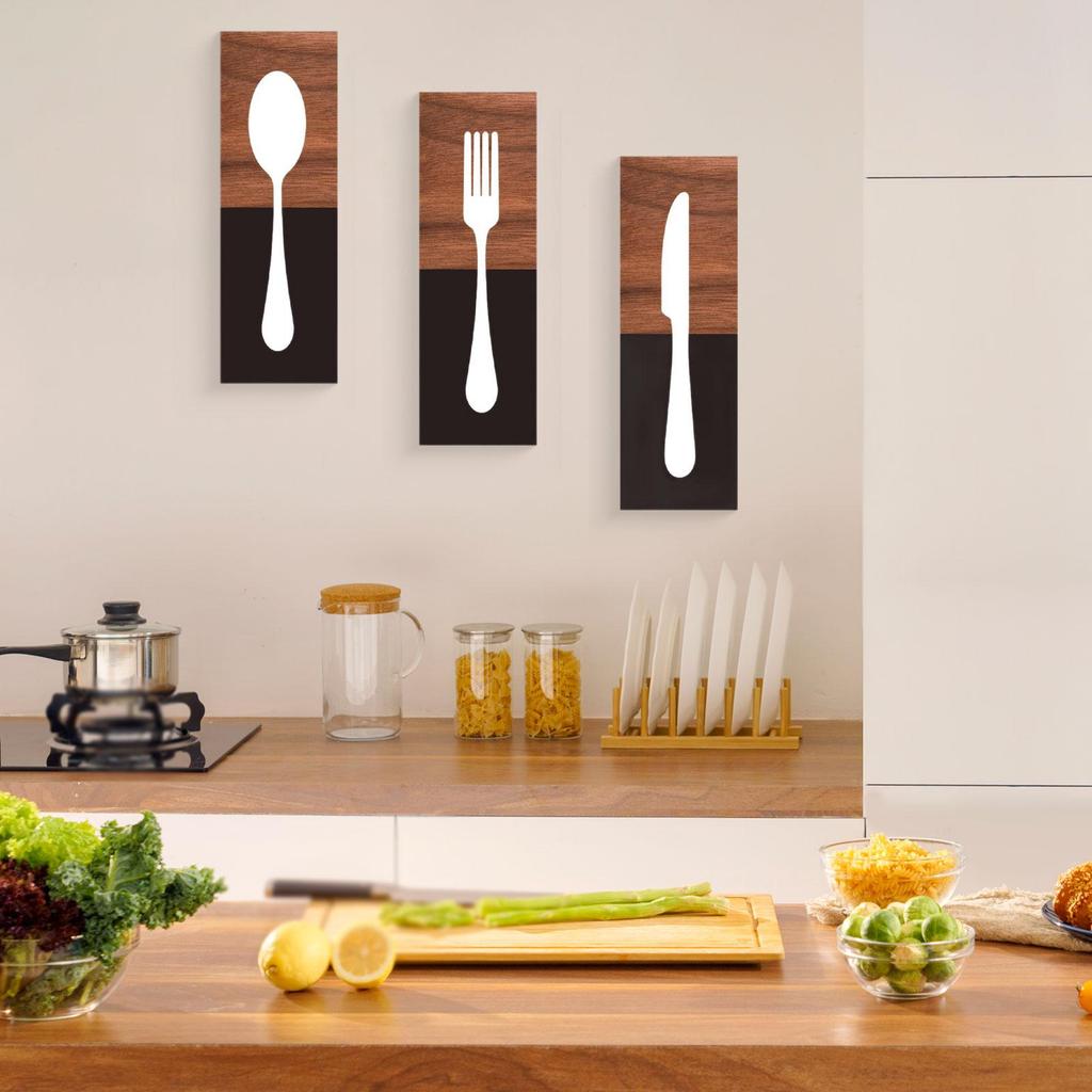 Kitchen Utensils Tableware Plaque Rustic Wooden Wall Hanging Cutlery Sign for Cafe Decoration Dining Room Housewarming Gift