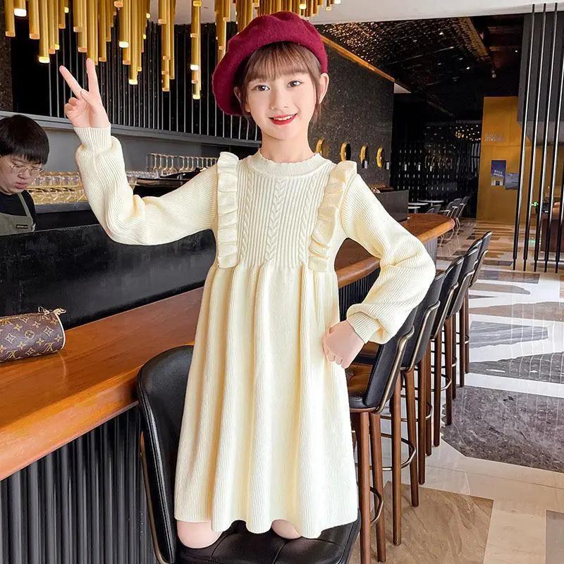 Dívčí pletené svetrové šaty - Stylová jarní a podzimní móda pro děti