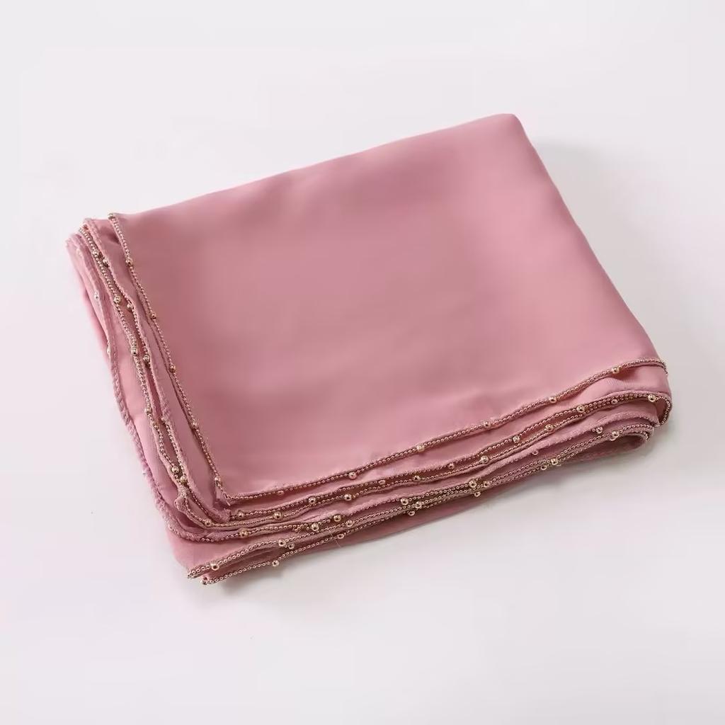 Rinestone Chiffon Hijab Scarf With Chains Women Muslim Hijab Luxury Bead Pearl Scarves Shawl Women Long Scarf Shawl Head Wraps
