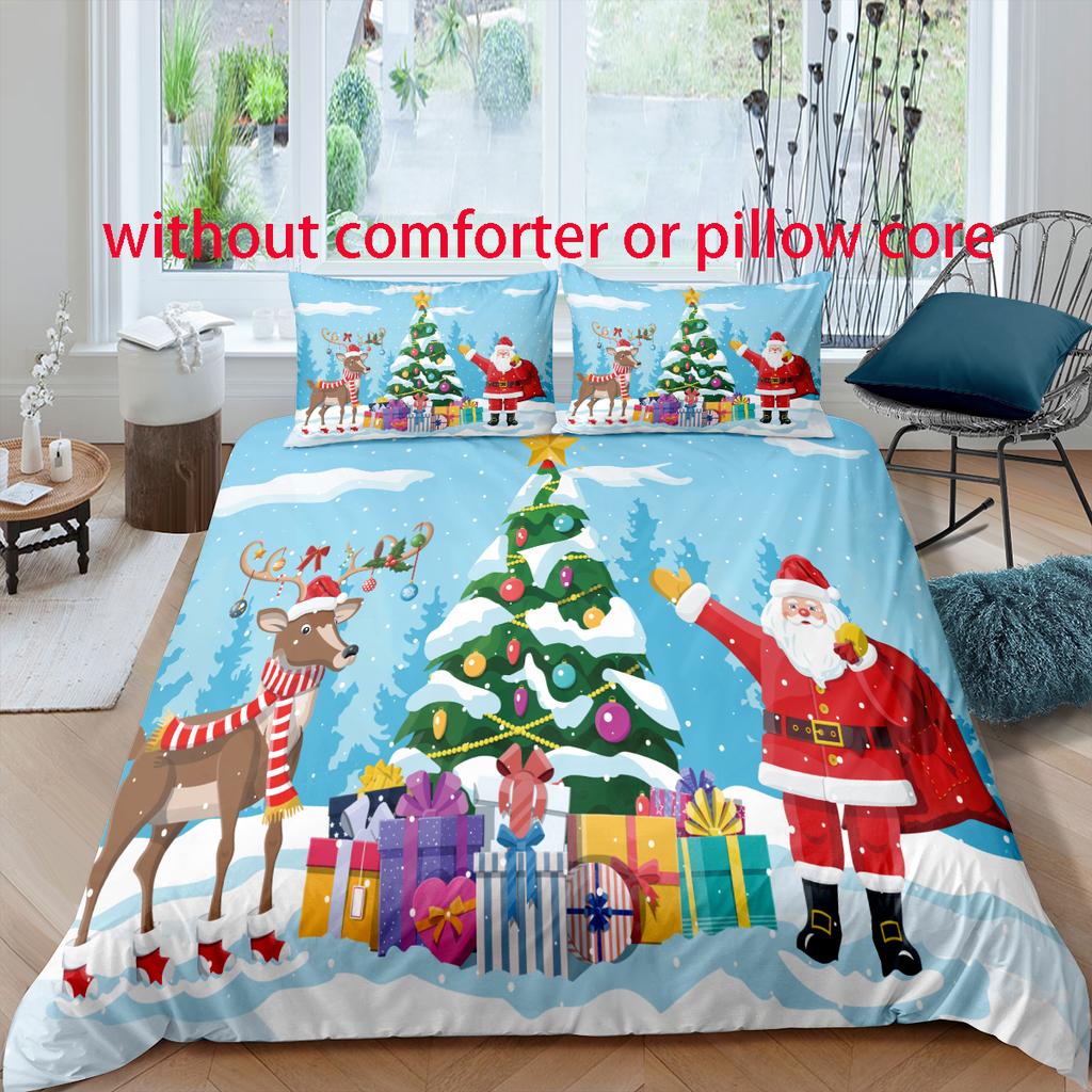 Christmas - Santa - Style Digital Printed Duvet Kit - Polyester - Bedroom Decor -1 Bed cover +2 Pillowcases (no pillow core)